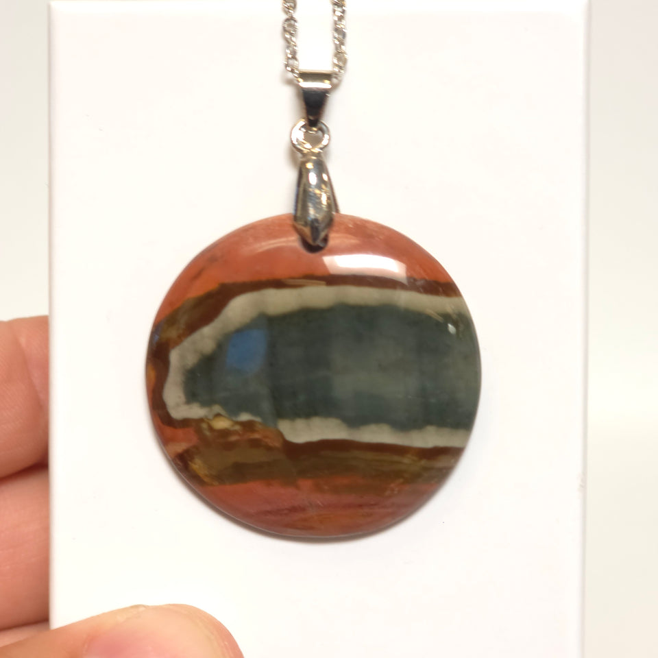 Polychrome Jasper Round Pendant Necklace