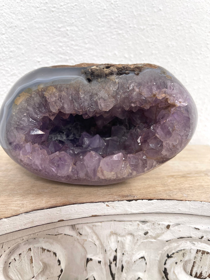Raw Amtheyst Geode with Blue Ribbon Agate