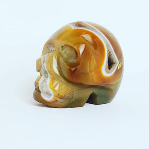 Yellow Agate Skull with Geodes